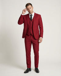 Charles | Herren 3-Teiliger Anzug Weste Elegant Business Hochzeit in Rot