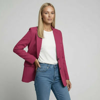 Marianne | Damen Langer Blazer Zweiknopf Klappentaschen Elegant Business in Rosenrot