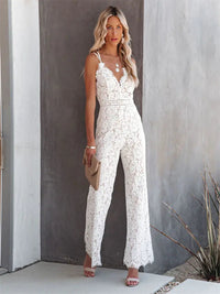 Gabriela | Damen Ärmellos Overall mit Weitem Bein in Weiß