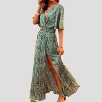Galatea | Damen Wickel Maxi Kleid mit Schlitz in Grün