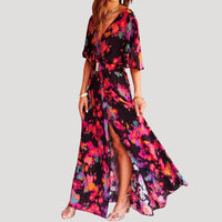 Galatea | Damen Wickel Maxi Kleid mit Schlitz in Rot