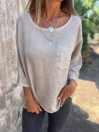 Nadine | Damen 3/4-Arm-Shirt Rundhals mit Brusttasche in Aprikose
