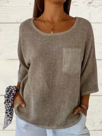Nadine | Damen 3/4-Arm-Shirt Rundhals mit Brusttasche in Khaki