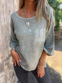 Nadine | Damen 3/4-Arm-Shirt Rundhals mit Brusttasche in Hellgrün