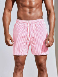 Gestreifte Badeshorts mit Kordelzug für Herren in Rosa