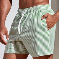Gestreifte Badeshorts mit Kordelzug für Herren in Grün
