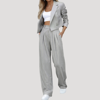 Greta | Damen Nadelstreifen Zweiteiler Blazer Set in Grau