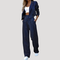 Greta | Damen Nadelstreifen Zweiteiler Blazer Set in Blau