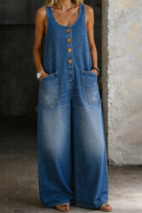 Greta | Damen Ärmellos Overall mit Knöpfen in Blau