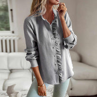 Elegante Bluse Damen langärmelig mit Knopfleiste in Grau