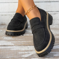 Gudrun | Damen Platform Loafer mit rutschfester Sohle in Schwarz