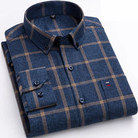 Gunther | Herren Kariertes Langarm Hemd in Marine Blau