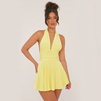 Désirée | Damen Halter Minikleid Feminin Party Sommer Sinnlich in Gelb