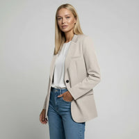 Marianne | Damen Langer Blazer Zweiknopf Klappentaschen Elegant Business in Beige