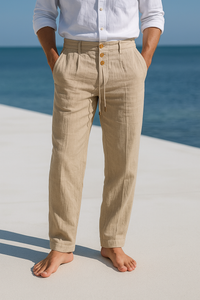 Florian | Herren Leinen Slim Fit Sommerhose Schlank Natürlich Elegant in Khaki