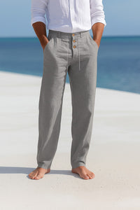 Florian | Herren Leinen Slim Fit Sommerhose Schlank Natürlich Elegant in Grau