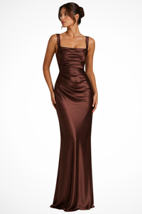 Helene | Damen Elegantes Maxi Abendkleid in Braun