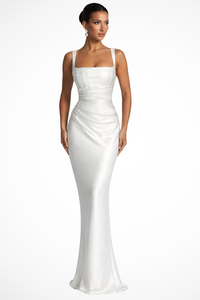 Helene | Damen Elegantes Maxi Abendkleid in Weiß