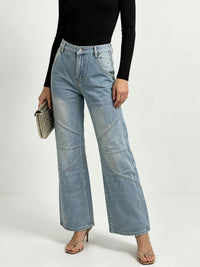 Helene | Weite High-Waist Jeans mit Ziernähten in Hellblau