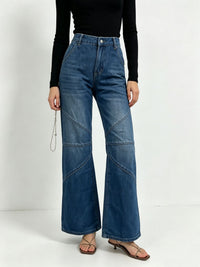 Helene | Weite High-Waist Jeans mit Ziernähten in Dunkelblau