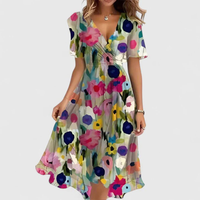 Helga | Florales V-Ausschnitt Midikleid in Beige Floral