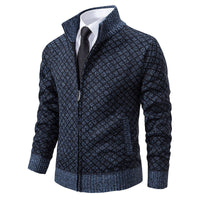 Hendrik | Herren stilvolle Strickjacke mit Zipper in Blau-Grau
