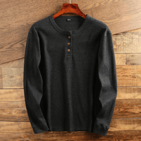 Torsten | Herren Casual Waffelstrick Henleyshirt in Dunkelgrau