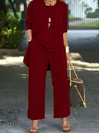 Henriette | Damen Dreiteiler Set mit Weiter Hose in Weinrot
