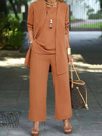 Henriette | Damen Dreiteiler Set mit Weiter Hose in Karamell