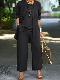 Henriette | Damen Dreiteiler Set mit Weiter Hose in Schwarz