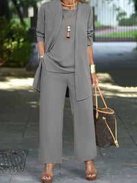 Henriette | Damen Dreiteiler Set mit Weiter Hose in Grau