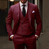 Gabriel | Herren Anzug Komplett Set Business Elegant Hochzeit Modern in Burgunderrot