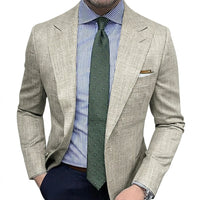 Herren-Blazer mit fallendem Revers und aufgesetzten Taschen in Beige