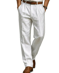 Herren-Bundfaltenhose mit Gürtelschlaufen in Weiß