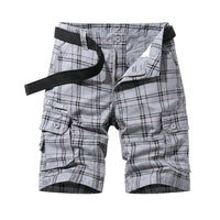 Herren Cargo Shorts mit Karomuster und Beintaschen in Grau