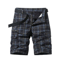 Herren Cargo Shorts mit Karomuster und Beintaschen in Schwarz