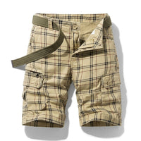 Herren Cargo Shorts mit Karomuster und Beintaschen in Khaki