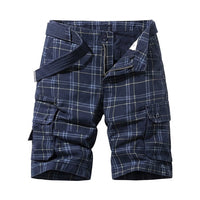 Herren Cargo Shorts mit Karomuster und Beintaschen in Blau