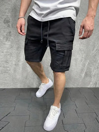 Herren Cargo Shorts mit Kordelzugbund und Pattentaschen in Schwarz