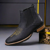 Herren-Chelsea-Boots mit bestickter Zehenpartie in Obsidianschwarz