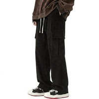 Herren Cord-Cargohose mit weitem Bein in Schwarz