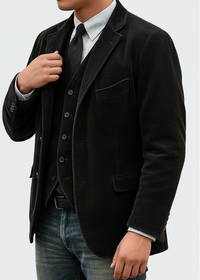Herren Cordblazer- und Westen-Set in Schwarz