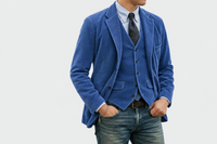 Herren Cordblazer- und Westen-Set in Marineblau