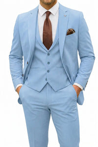 Herren Dreiteiler mit Sakko, Weste und Hose in Hellblau