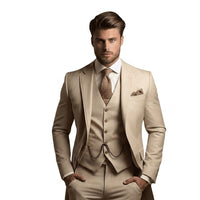 Herren-Dreiteiliger Anzug mit Sakko, Weste und Hose in Beige