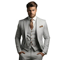 Herren-Dreiteiliger Anzug mit Sakko, Weste und Hose in Grau