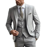 Herren Dreiteiliger Anzug Set mit Sakko, Weste und Hose in Grau