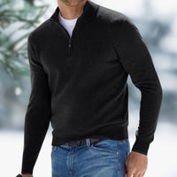 Alexander | Herren Feinstrick Pullover Viertelreißverschluss Knit Sweater in Schwarz