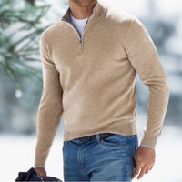 Alexander | Herren Feinstrick Pullover Viertelreißverschluss Knit Sweater in Aprikose