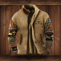 Alexander | Herren Fleece-Outdoorjacke mit Azteken-Muster Sherpa-Futter Reißverschluss in Braun 2